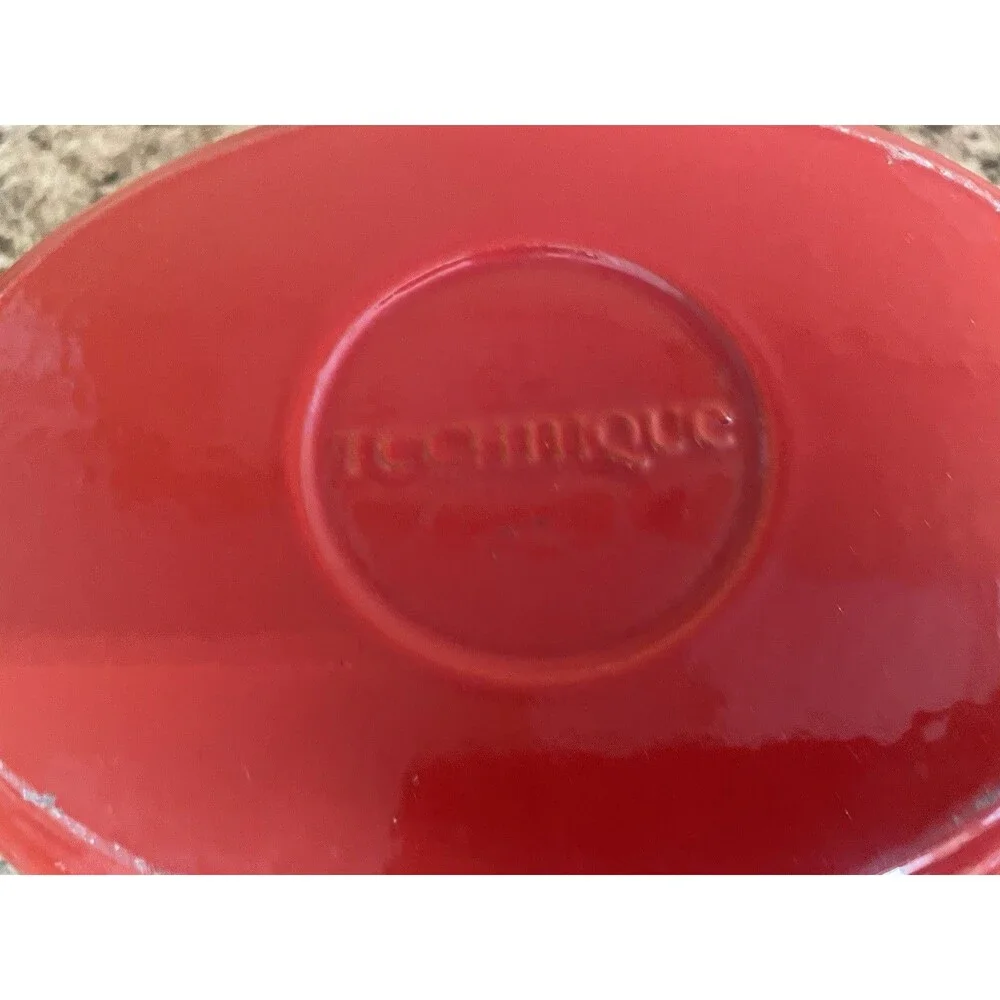 Vintage Red Enamel Cast Iron Dutch oven with Lid Double Handle
